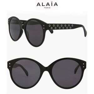 AZZEDINE ALAIA AA0036S 001 SHINY BLACK GREY ROUND STUDDED SUNGLASSES. 54mm 540$